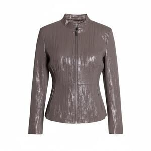 Bradley by Bradley Bayou Glossy Tan Snake print Leather Jacket Corset Back Lrg